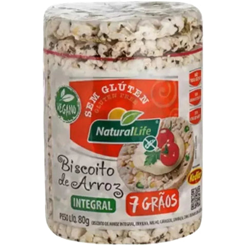 Natura Biscoito de Arroz Integral Grande 7gãos Sem GlútenlLife 80g