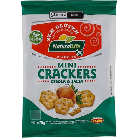 Natura Biscoito Mini Crackers Sabor Cebola e Salsa Vegano S/ GlútenlLife 70g