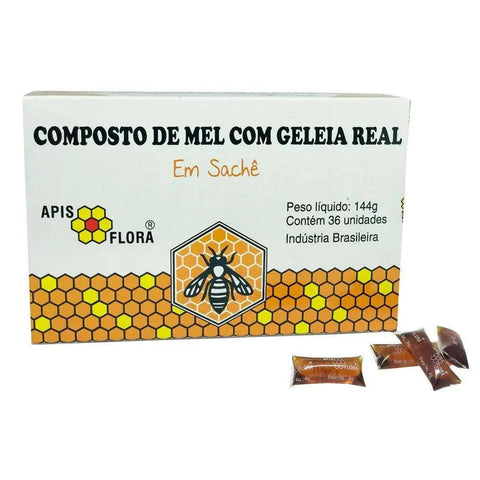 Composto de Mel com Geléia Real Apis Flora em Sachês 144g - MEUBRASILONLINE