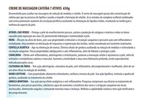Creme Para Corpo D'agua Natural Massoterapia Cafeina 7 Ativos 650Gr