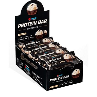 Barra de Proteína Growth Bar Chocolate Branco com Recheio Beijinho - 12un x 40g cada (480g) - Growth