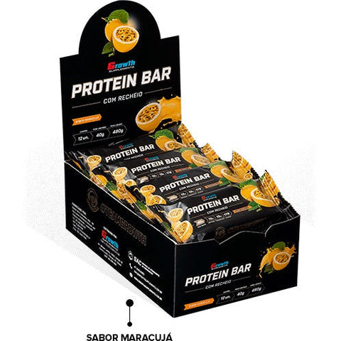 Barra de Proteína Growth Bar - Chocolate Branco com recheio de maracujá  12un x 40g cada (480g) - Growth