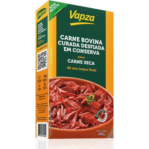Vapza Carne Curada (Seca) Desfiada Caixa/Vácuo 400g Linha Dê Seu Toque