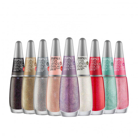 Esmalte Impala Coleção Viva, Ame e Brilhe Glitter 3D