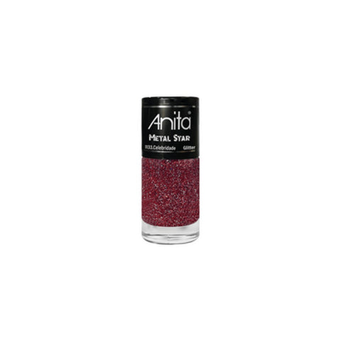 Anita Esmaltes - Coleção Metal Star Celebridade - Glitter holográfico com partículas vermelhas e pratas.