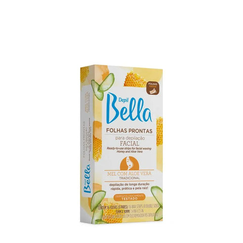 Folhas Prontas Para Depilação Facial Depil Bella Mel com Aloe Vera 16 Folhas 8 Pares 17g