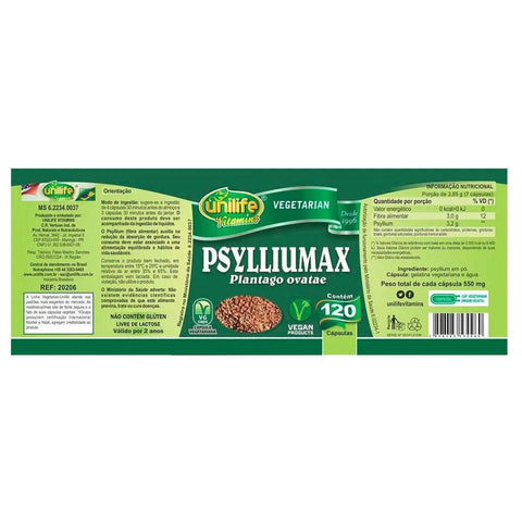 Psyllium Psylliumax - Unilife - 120 Cápsulas - MEUBRASILONLINE