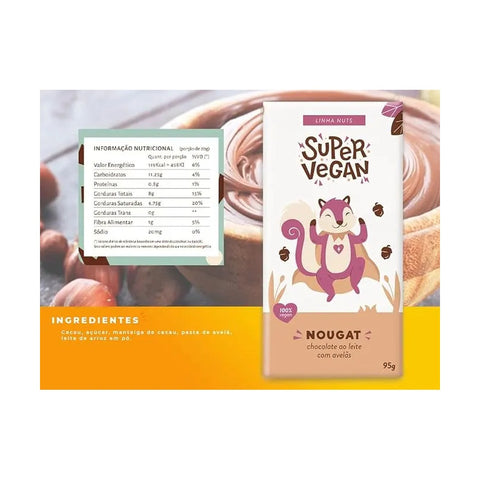 Chocolate ao Leite Vegano Super Vegan Avelã e Nougat 95g