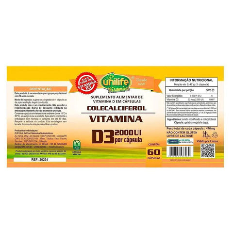 Vitamina D - Calciferol Unilife 60 Cápsulas - MEUBRASILONLINE